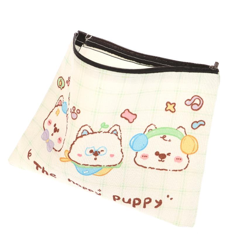 Happy Puppy Cosmetic Bag Lovely Cartoon Little Dog Makeup Storage Bag Travel Toiletry Bag Large Capacity Canvas Storage Pouch