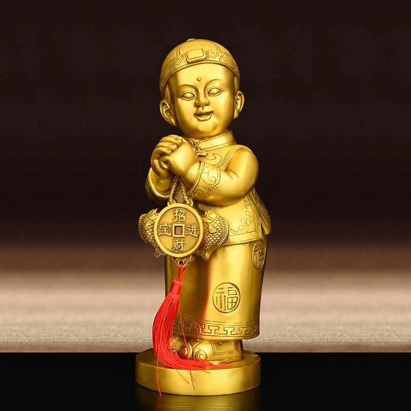 Pure Copper Golden Figurines Brass Wealth Home Desktop Decoration Pair Boy and Girl Wedding Gifts