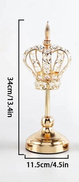 Hollow Out Crown Crystal Candlestick European Style Metal Candle Holders DIY Wedding Birthday Dinner Table Centerpiece Decor