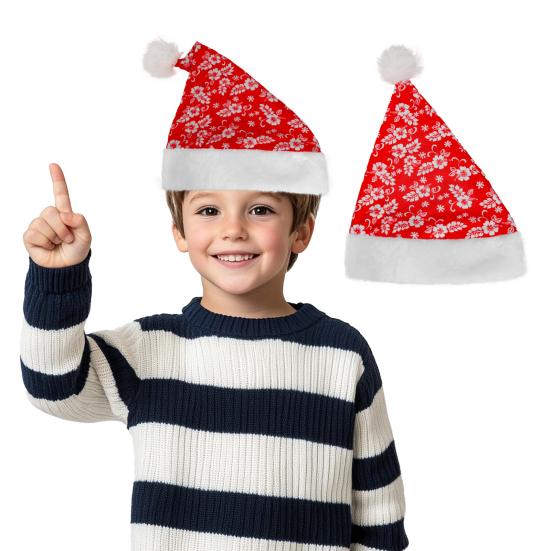 Adults Kids Christmas Hat Santa Claus Hat Flower Pattern Red White Xmas Hat for Merry Christmas New Year Party Festival Costume Accessory