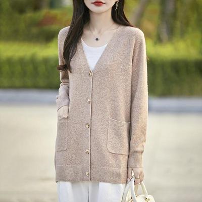 Women's Wool Sweater 50% Silk 50% Wool Autumn and Winter Wool Cardigan Soft and Warm
