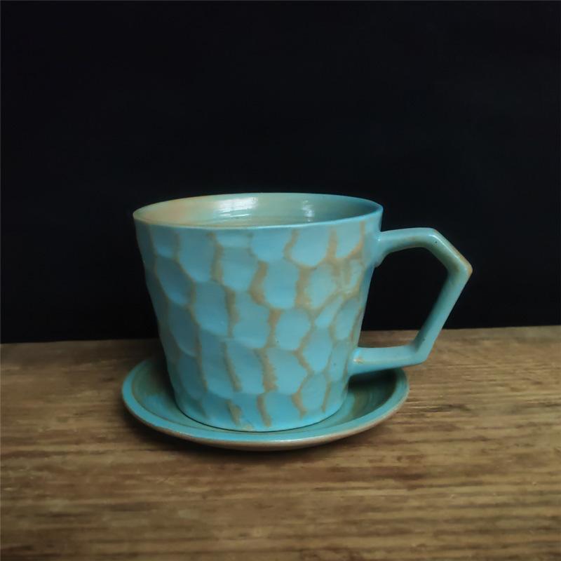 Retro Ceramic Cup Mug Style Simple Afternoon Tea Cup Creative Coarse Pottery Coffee Cup Saucer Set