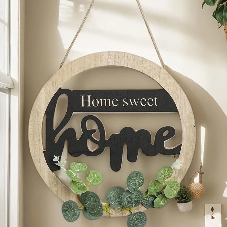 Rustic Farmhouse Wall Decor Signs, "Home is Sweet Home","Welcome to Our Home"-Natural Wood Hanging Decoration with Black Letters