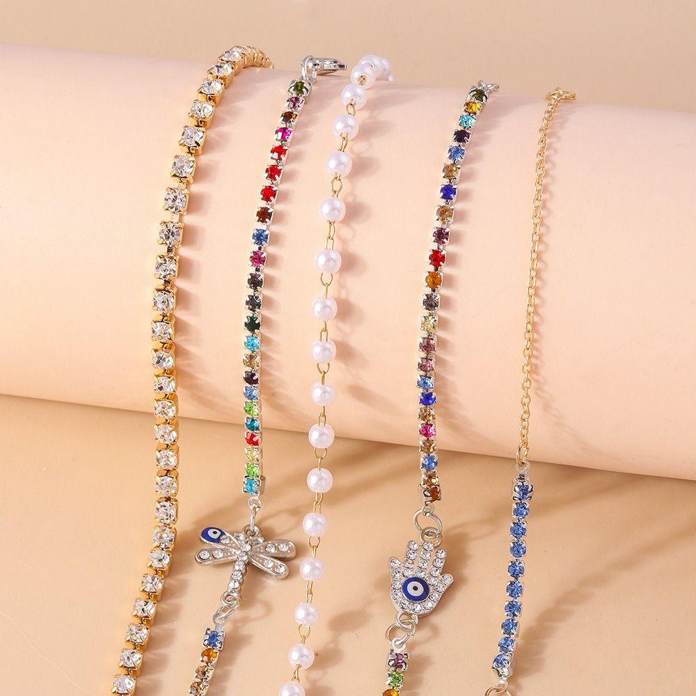 Silver Demon's Eye Bracelet Vintage Resin Bead Handchain Crystal Bracelet Set  Decoration