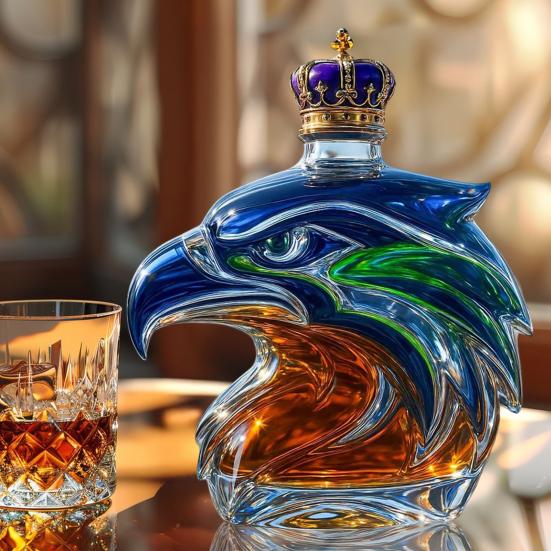Skleněná dekorační láhev na whiskey s hlavou orla Čirá Jedinečný dárek pro sběratele whiskey, vína, koktejlů Dárek pro fanoušky Displej do baru Dárky