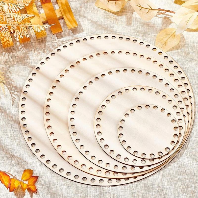 5 Stück Holzkorb-Boden Leere Häkelbasis für dicke Garne DIY Strickkorb Handtasche Handgewebt Heimdekorationen