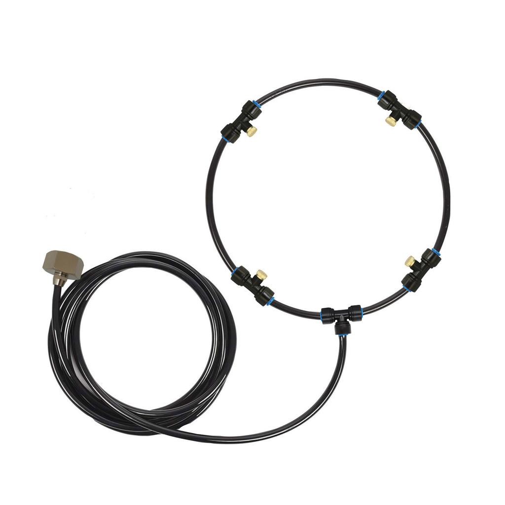 Outdoor Fan Mister Cooling System Summer Misting Kit Brass Nozzle Black with 20in Spray Ring