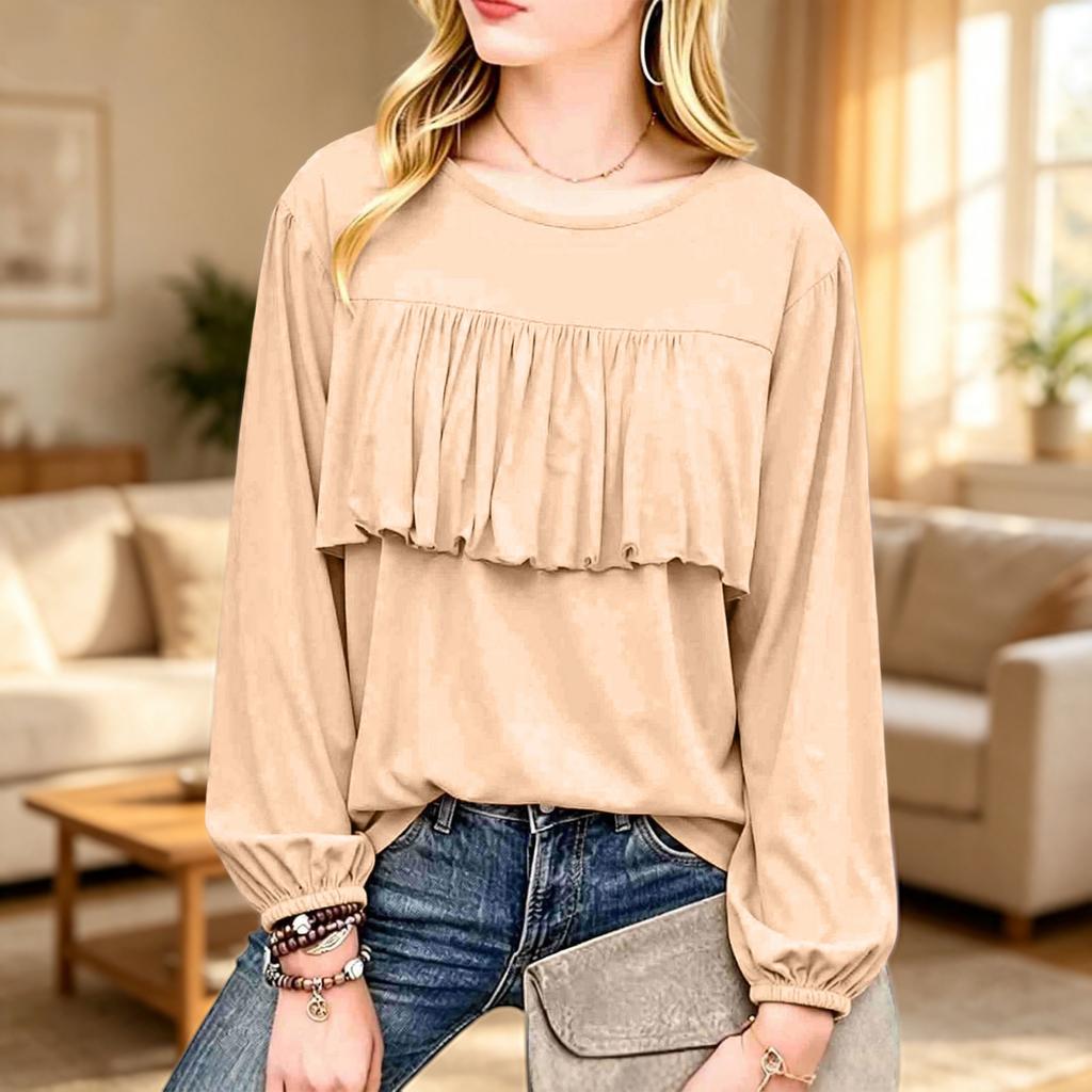 Women's Cute Square Neck Babydoll Blouse with Ruffle Hem, Elastic Waist, Short Sleeve, Flowy