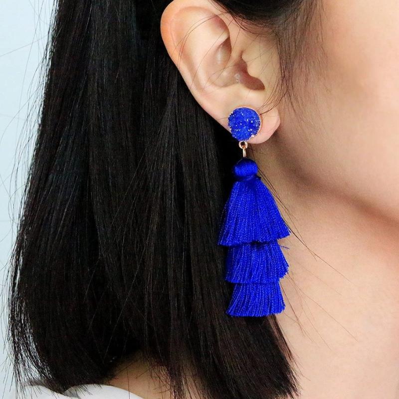 Bohemian Tassel Earrings Colorful Layered Dangle Drop Jewelry Gift for Women Christmas Birthday Party