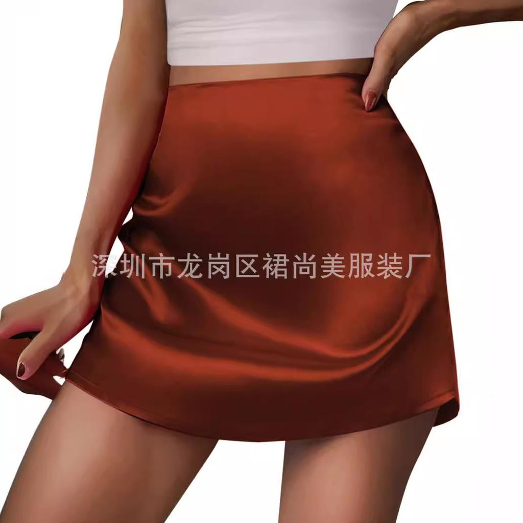 women's Satin High Waist A Line Mini Skirt Elegant Casual Short Skirt with Elastic Waistband