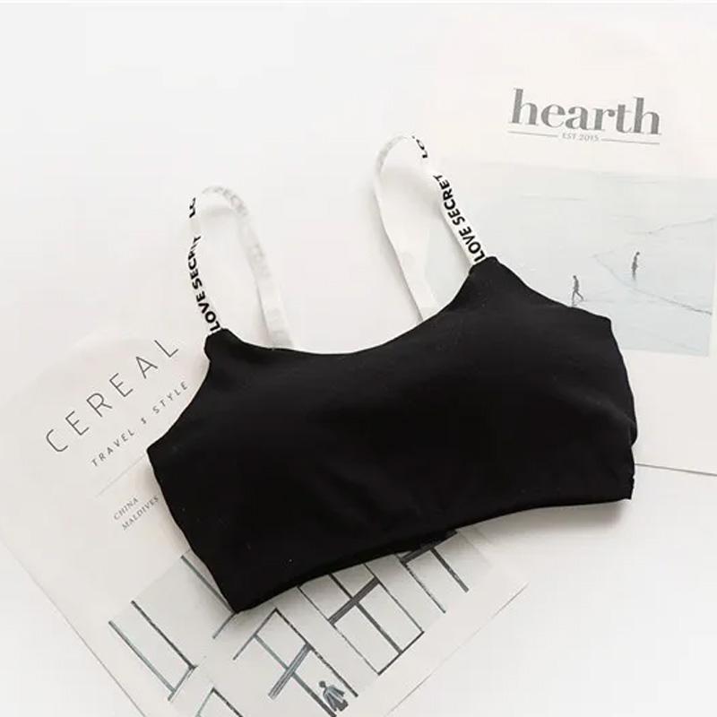 

Женский активный бюстгальтер, повседневный топ с принтом букв, хлопковый топ для фитнеса, тренажерного зала, бега, сна, бюстгальтер для девочек, без косточек, бандо, бюстгальтер с подкладкой, топы чёрный