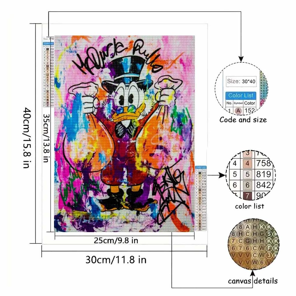 5D DIY Diamond Art Painting Kits for Adults, Donald Duck, A Financial Tycoon Full Round Crystal Diamond Kits for Beginner for Home Wall Decorate