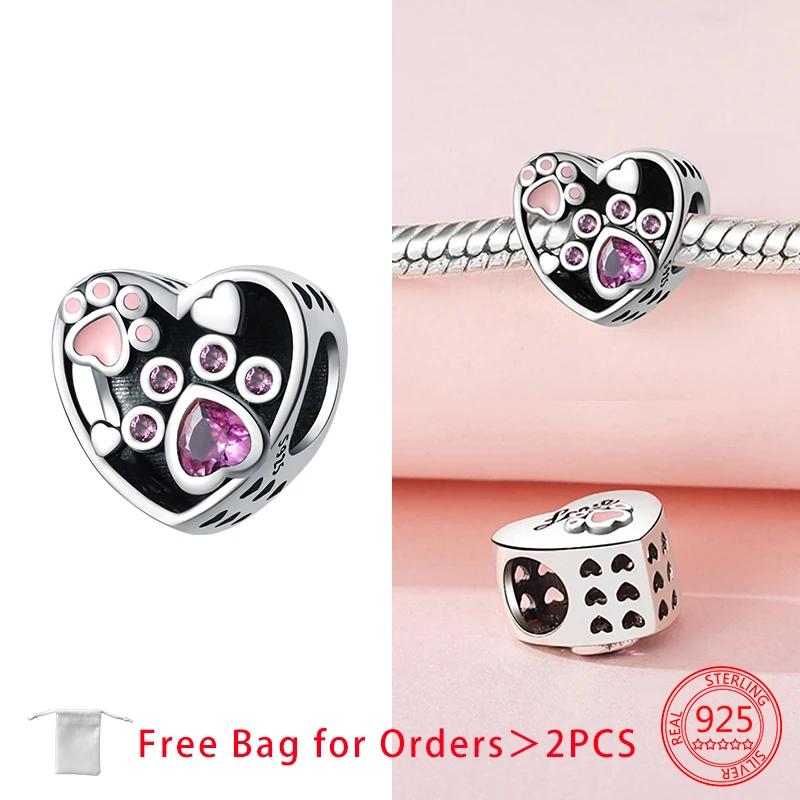 Elegant Copper Charms Cat Dog Paw Print Beads Fit Original Bracelets Beads Charms Jewelry Making Fine Jewelry Gift