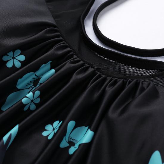 2Pcs/Set Women Summer Tankini Set O-Neck Sleeveless Padded Printing Tops Solid Color Mid-rise