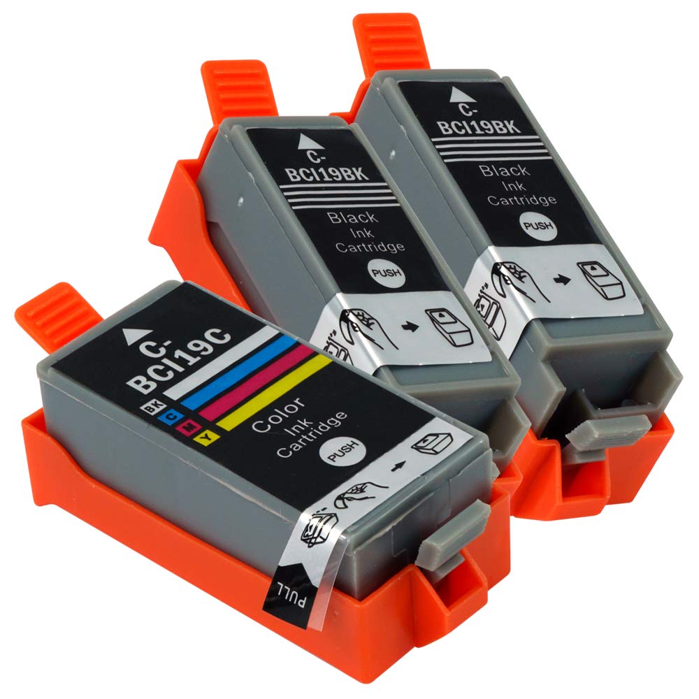 

x Набір з 3 сумісних картриджів Canon з рівнем Новий Сумісний QR-код у номері для PIXUS та BCI-19 (Чорний 2/Кл) - Індикатор, Чіп,