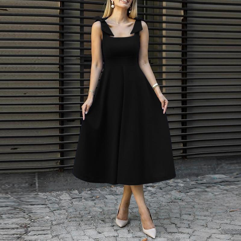 

ZANZEA Женские винтажные платья с квадратным вырезом, без рукавов, вязаные, с акцентом на талии 4XL