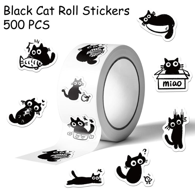 500 Pcs/Set Black Cat Roll Sticker Graffiti Stickers Diy Phone Case Laptop Water Bottle Waterproof Stickers