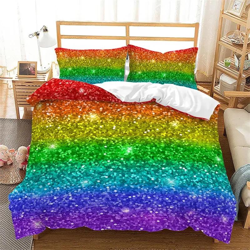 Copripiumino Sfumato Arcobaleno Set Biancheria da Letto Queen Cielo Stellato Colorato Copripiumino Geometrico Astratto in Microfibra con Federe