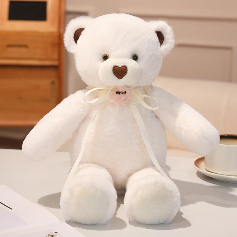 Adorable Ribbon Teddy Bear Plush Toy - Soft Hugging Pillow for Girls