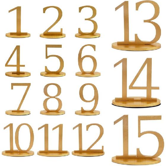Wooden Table Numbers 1-15 with Oval Base Table Numbers for Wedding Reception 5 Inch High Gold Rustic Table Numbers Wedding Table Signs Holders Table