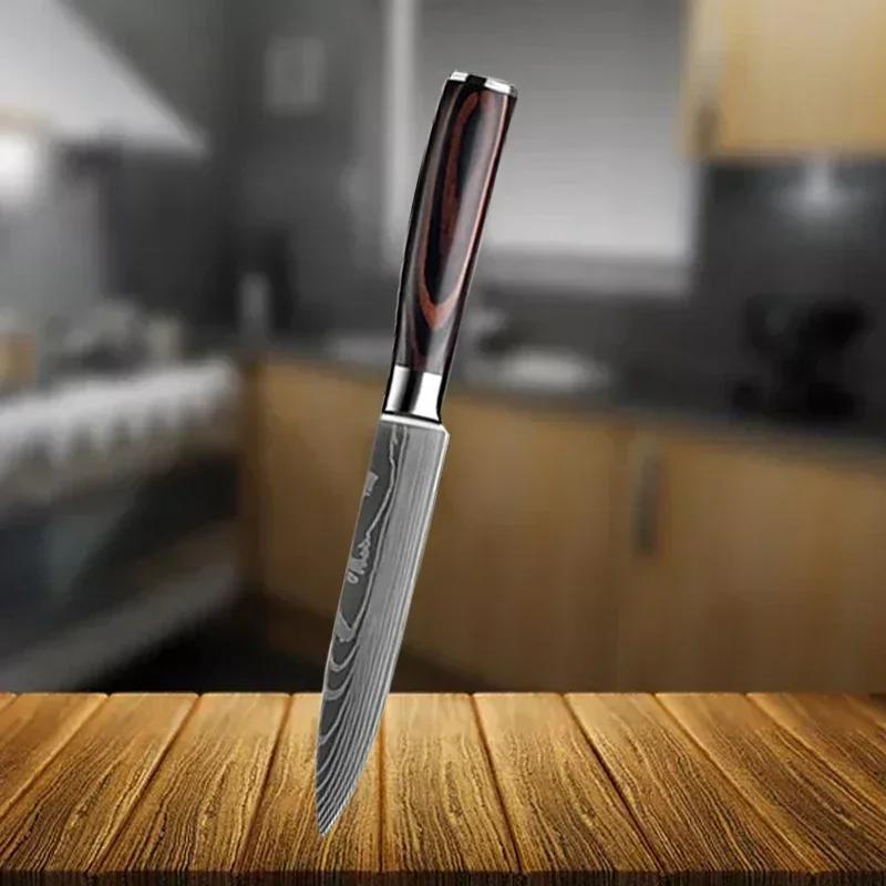 Stainless Steel Kitchen Knife Set Professional Japanese Chef's Knife Fruit Slicing Santoku Knife Damascus Laser Cooking Knife