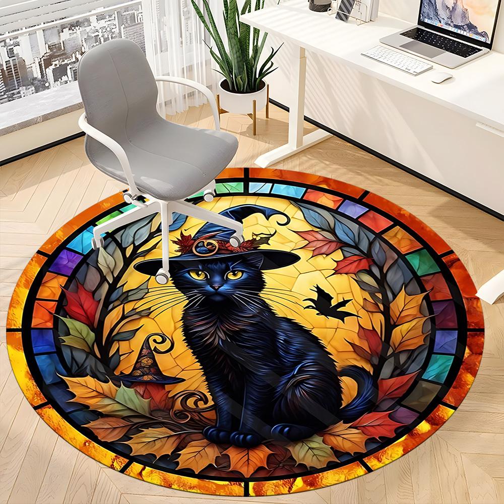 1pc Witch Cat Office Round Area Rug, Under Office Chairs Bedroom Living Room Home Decor, Room Deco, Available in Various Sizes