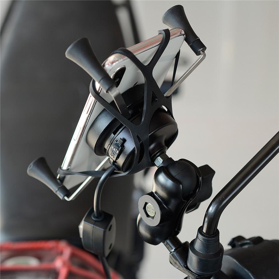 2in1 Motorcycle Phone Mount Holder With Wired Wireless Charger Fast Charging