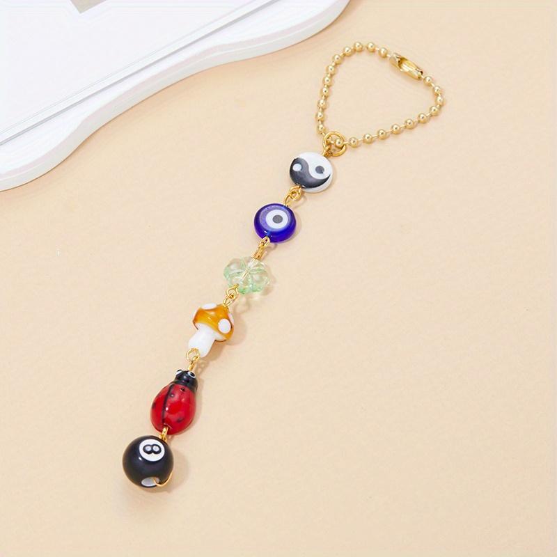Evil Eye Keychain Hanging Ornament Good Lucky Days Charm 8 Ball Mushroom Leaf Pendant For Car Rear View Mirror Jewelry Gifts