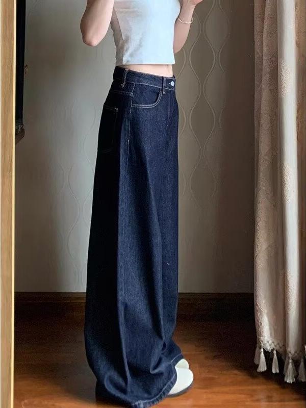 Chic Autumn/Winter Wide-Leg Jeans - European & American Style, High-Street, Slimming, Straight-Leg, Floor-Length Women's Pants.
