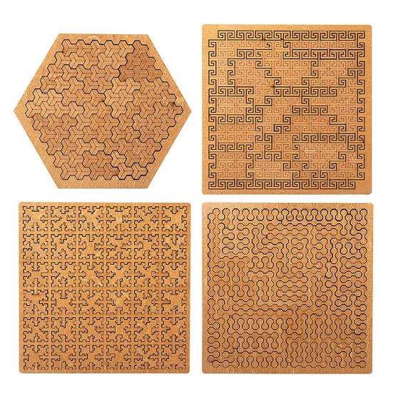 Wooden Fractal Tray Jigsaw Puzzle with Frame Reverse Thinking Impossible Difficult Puzzle Challenge Game Kids Adults Educational Irregular Puzzle Toy