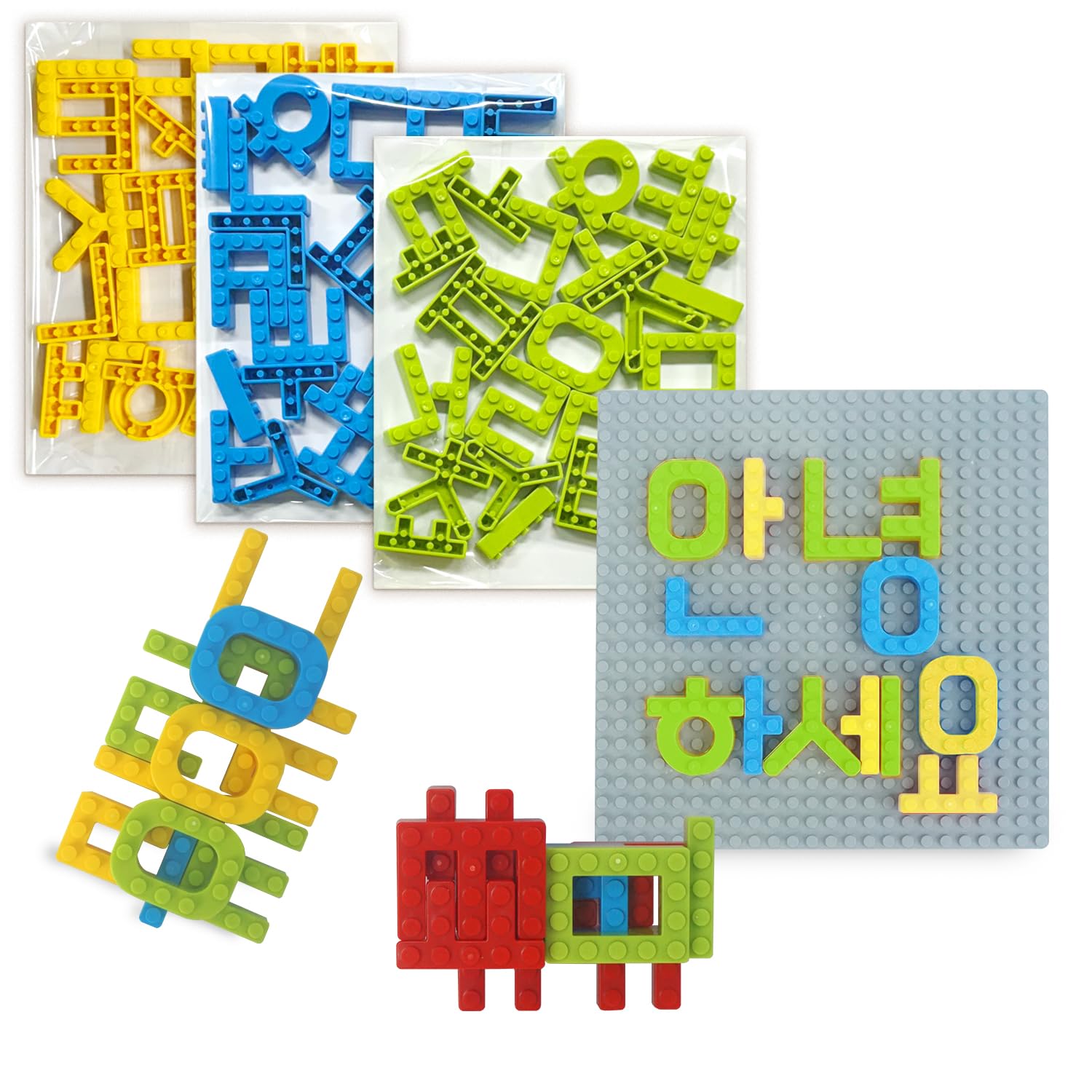 

MOJIBLOCK Hangul Blocks [Plus Pack 3 Colors (Blue, Green, Yellow)] First Korean Learning with Hangul, Educational Toy, Korean Language Teaching