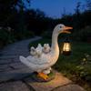 Garden Solar Sculpture Weatherproof Sunproof Night Lamp Duck Shape Solar-operated Garden Statue with Lantern for Patio Yard Lawn