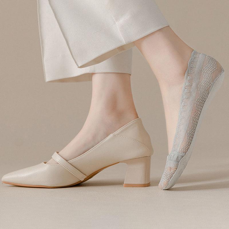 Women's Lace Invisible Stockings Spring/Summer Ultra-Thin Shallow Cut Breathable Silicone Lace Boat Socks Short Socks