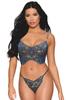 Floral Lace and Fishnet Bustier with Rhinestones and Matching Thong Dg13492 Blue