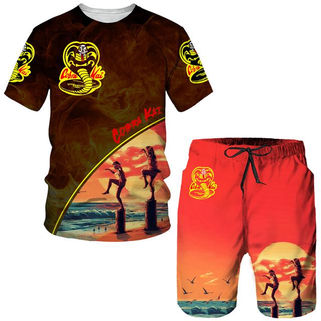 

Літня футболка/шорти/костюм Cobra Kai з 3D-принтом. Чоловічий крутий спортивний комплект з короткими рукавами. Повсякденний спортивний одяг у стилі хіп-хоп. Спортивний костюм із 2 предметів. S