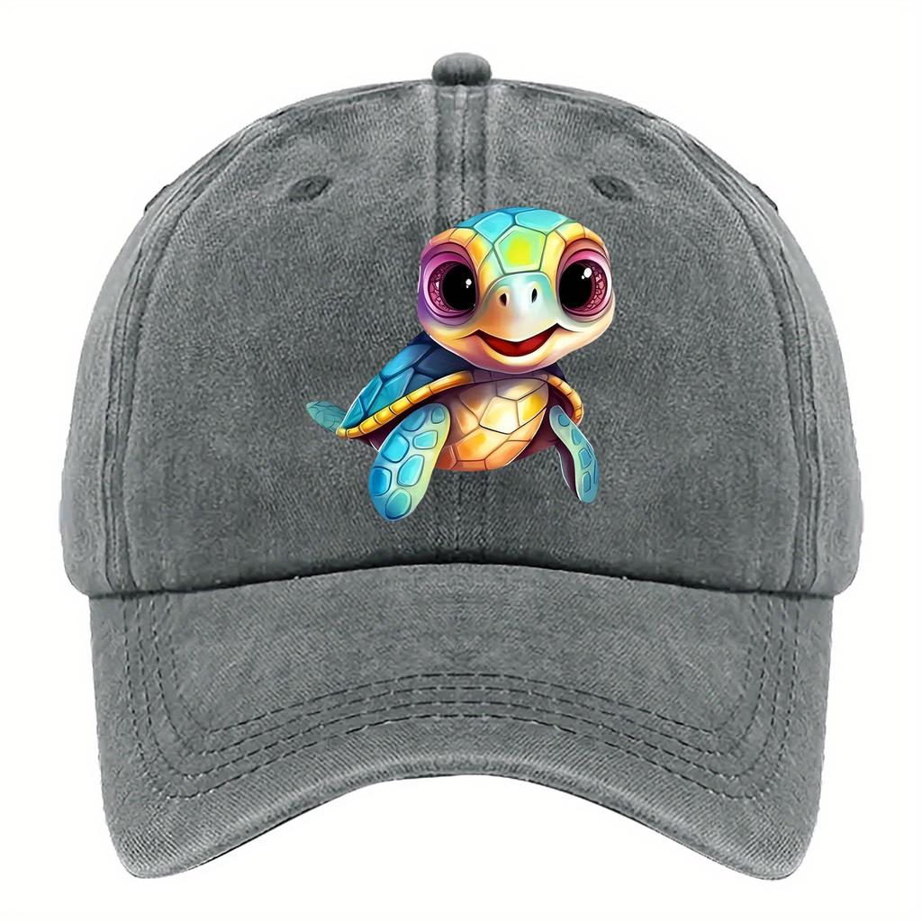 Colorful Cartoon Turtle Print Baseball Cap Unisex Casual Adjustable Polyester Summer Hat