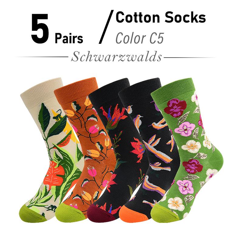 5 Pairs New Arrivals Combed Cotton Women Socks Unisex Cute Floral Styles 8 Color Happy Funny Casual Female Breathable Crew Socks