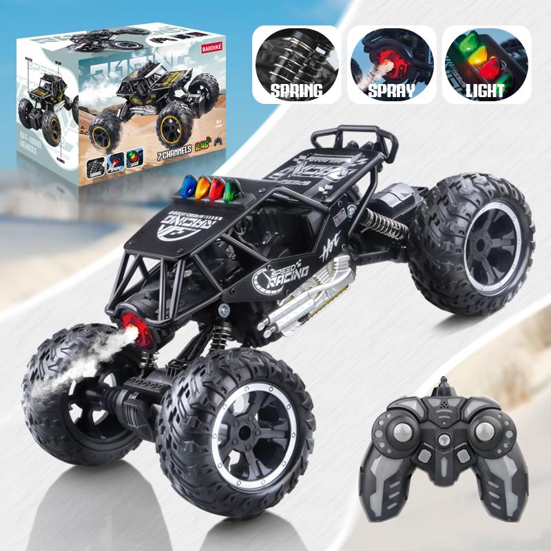2.4g Remote Control Car Alloy Off-Road Climbing Car with Lights, Spray, Large Wheels, Rechargeable Children's Toy Car, Cross-Border Gift