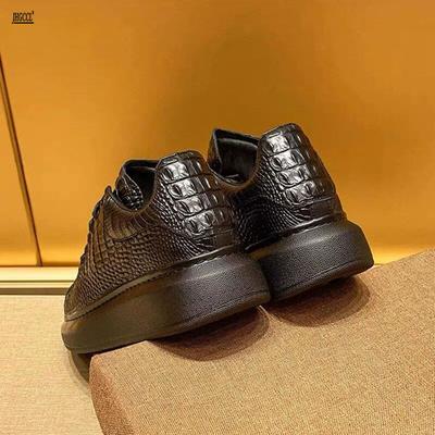 New Summer Crocodile Print Black Men's Breathable Shoes Running Casual Sports Board Shoes Natural Cowhide Soft Sole Shoes A3