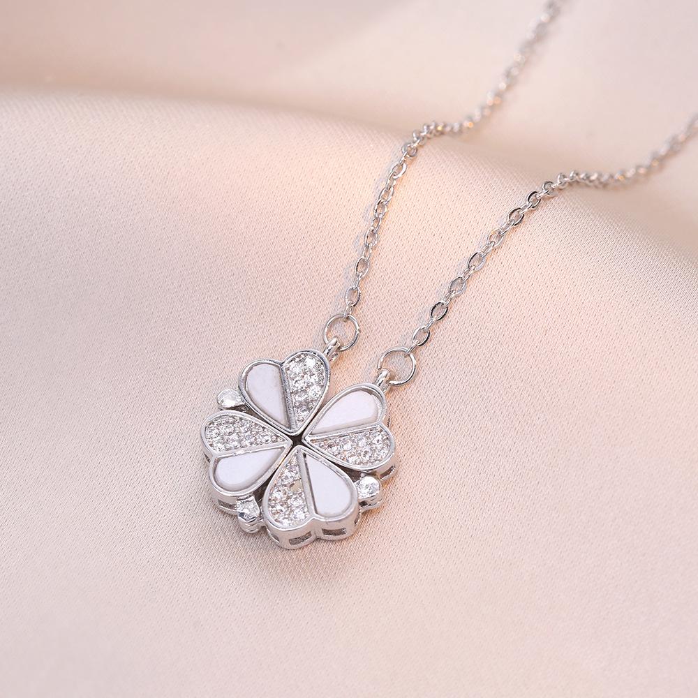 1pc Heart Shaped Four Leaf Clover Pendant Necklace Jewelry Zircon Women Love Clavicle Chain Gifts Openable ChokerJewelry