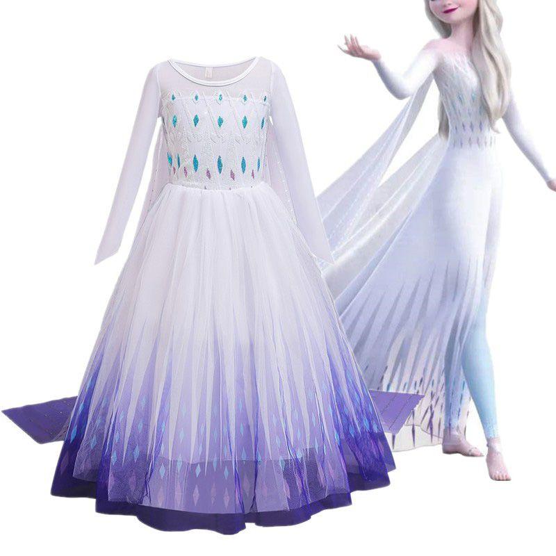 Snow Queen Frozen2 Cosplay Costume Elsa White Fancy Birthday Party Dress Outfit