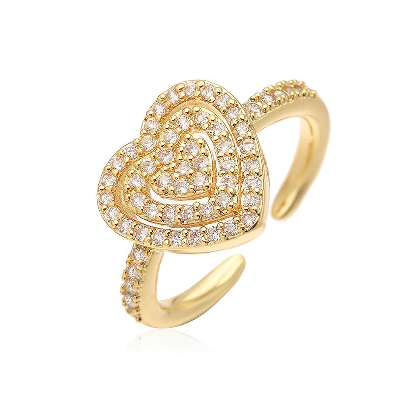 

HECHENG, Exquisite And Luxurious Heart-shaped Square Zircon Zircon Ring Ladies Banquet Accessories Wedding Rings resizable золотой