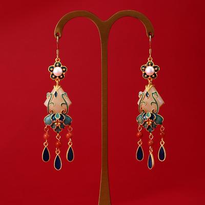 Neue Chinesische Ohrringe im Ethno-Stil S925 Sterlingsilber Damen Modetrend Brennendes Blau Palastfächer Damen Jade-Ohrringe