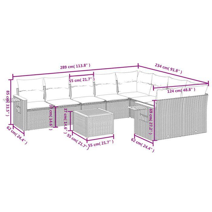 VidaXL Salon de Jardin avec Coussins 10 pcs, Canapés de Terrasse, Ensemble de Meubles de Patio, Mobilier d'Extérieur, Beige 3227151