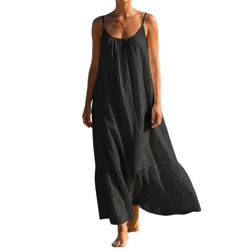Women's Fashion Casual Colour Sleeveless Cotton Linen Dress