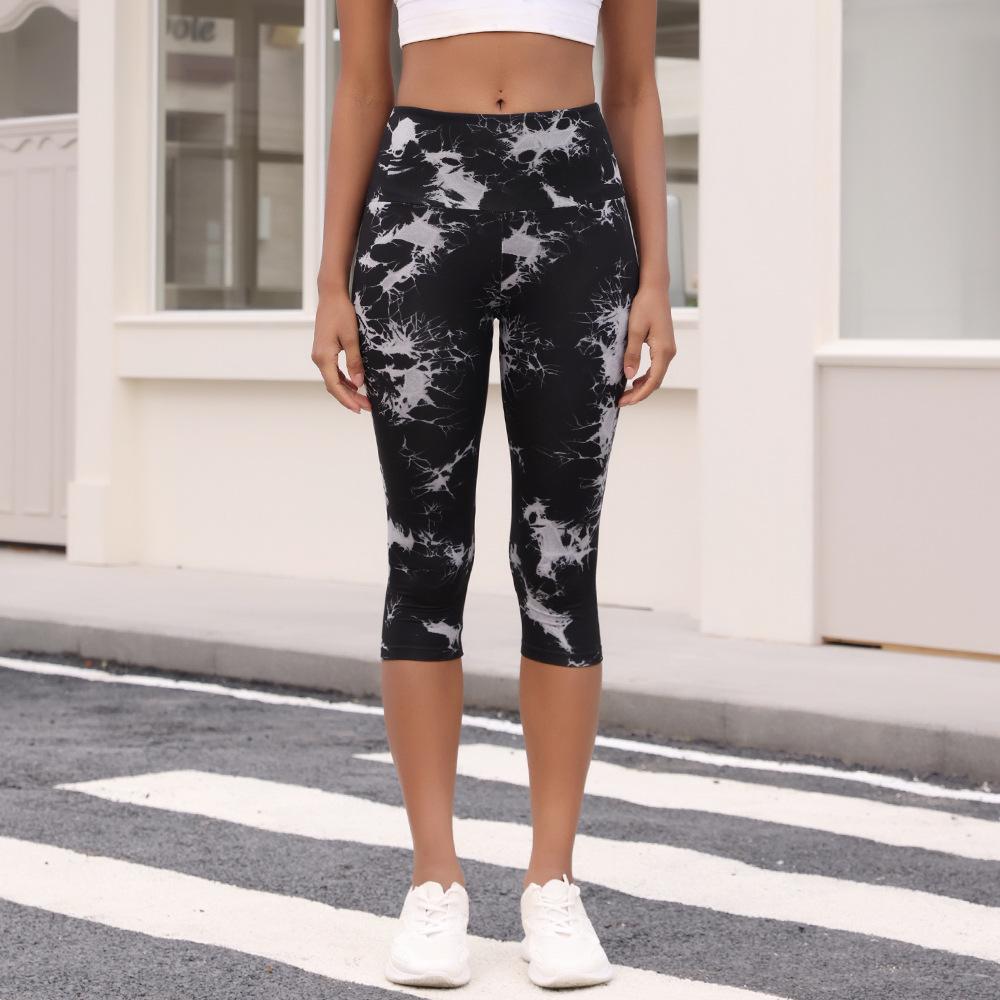 

High Waist Tie-Dye Yoga Tennis Leggings with Peach Butt Design L чорний