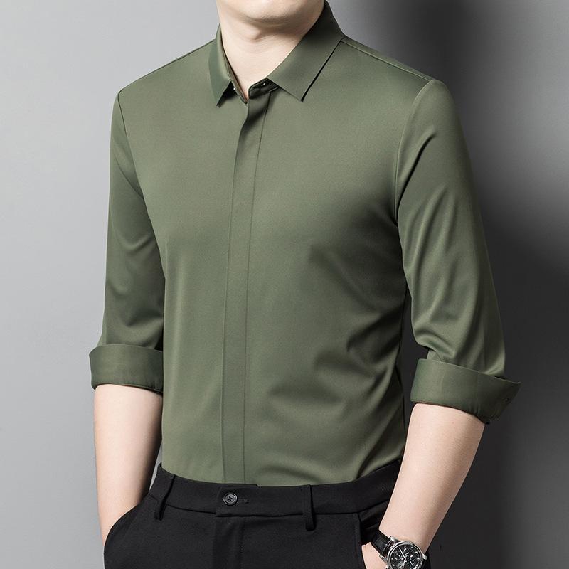 Long Sleeve Men Shirt Solid Color Business Casual Gentleman Shirts