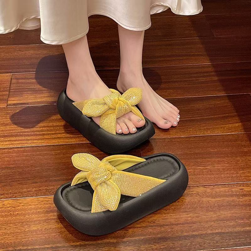 

Outdoor sandals summer new women s shoes platform open-toed simple style classic flash diamond bow sandals 35