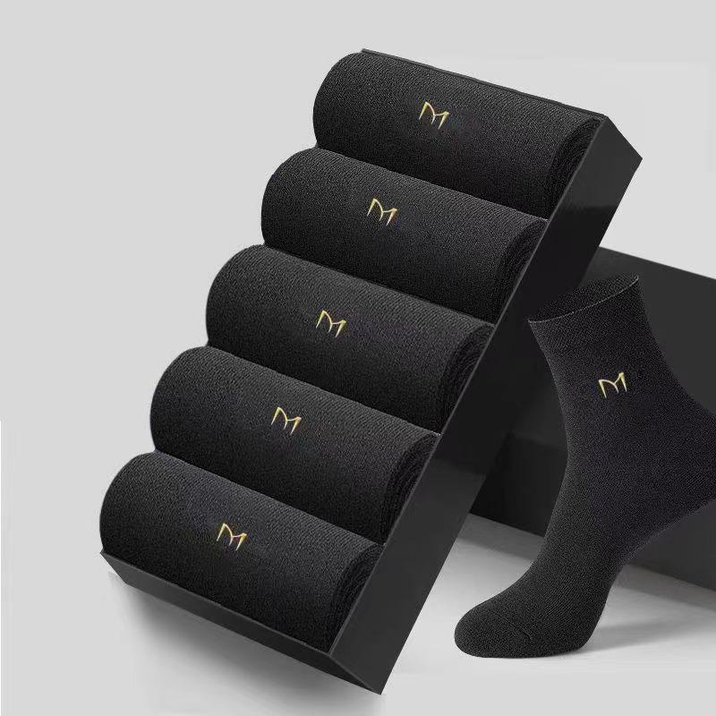 5 pares de Calcetines de Algodón Antibacterianos de Caña Media para Hombre - Transpirables, Desodorantes, Anti-Sudor, Casual de Negocios para Todas las Estaciones