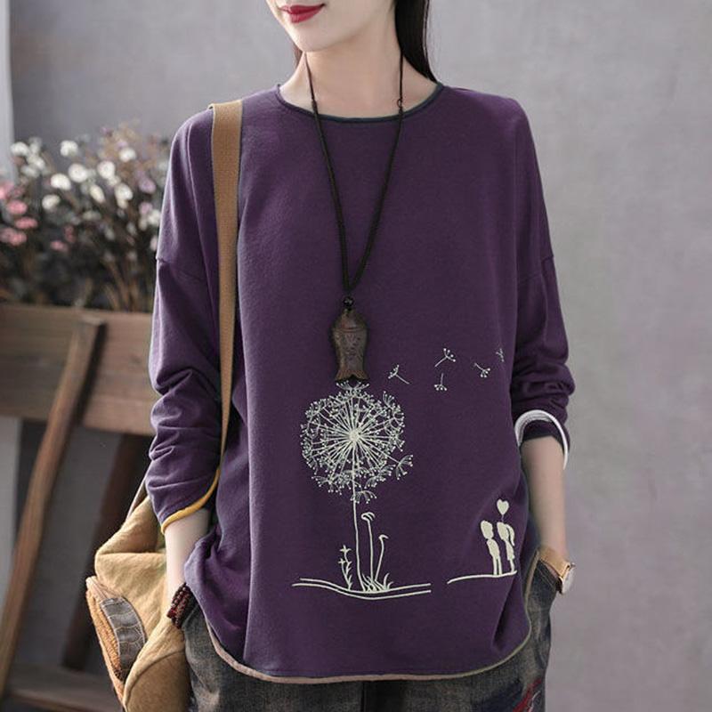 

Футболка с длинными рукавами Four Seasons Plus Size Literary, женская свободная повседневная рубашка-топ на весну и осень 3XL